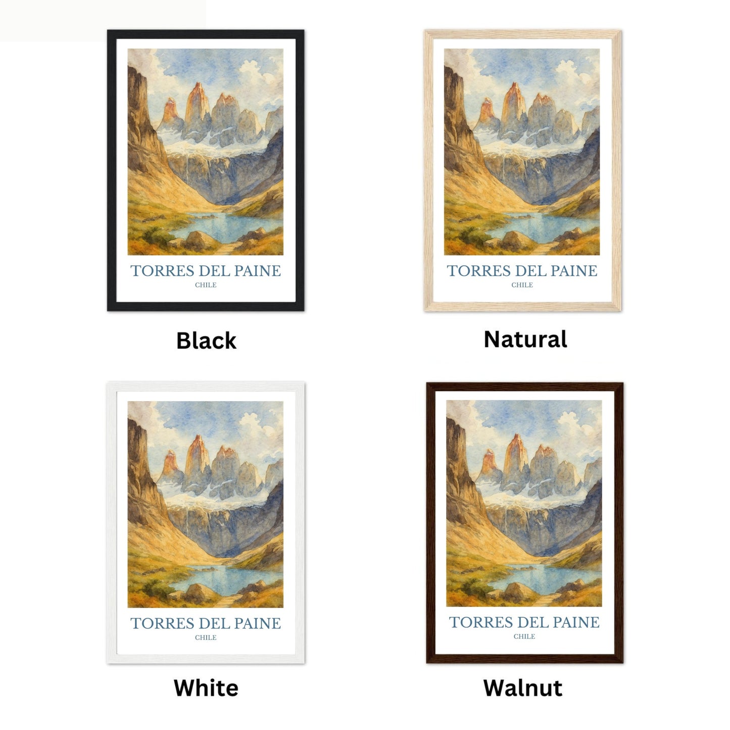 Torres del Paine, Watercolor design poster, Chile Print, Torres del Paine Wall Art