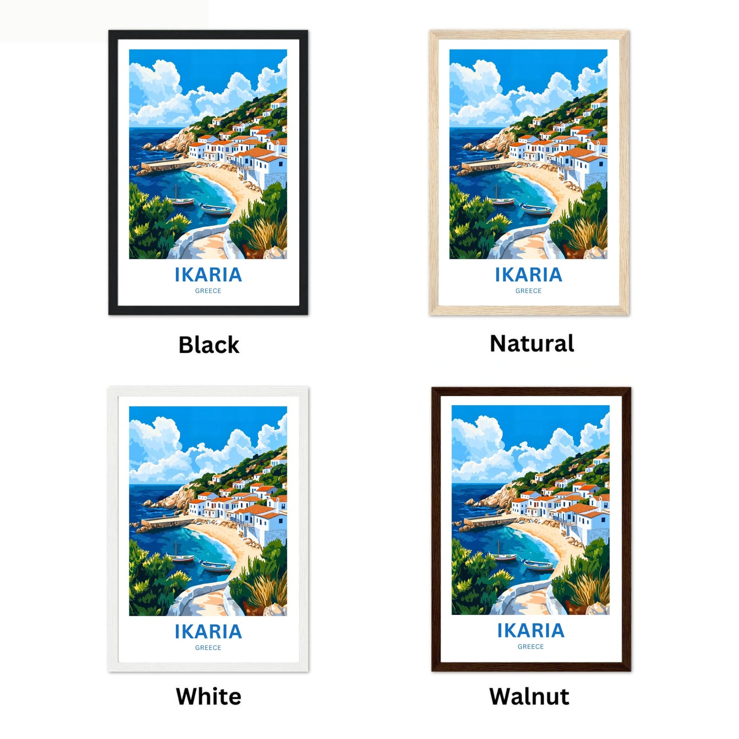 Ikaria Beach Travel Poster  - Whitewashed houses Coastal Life