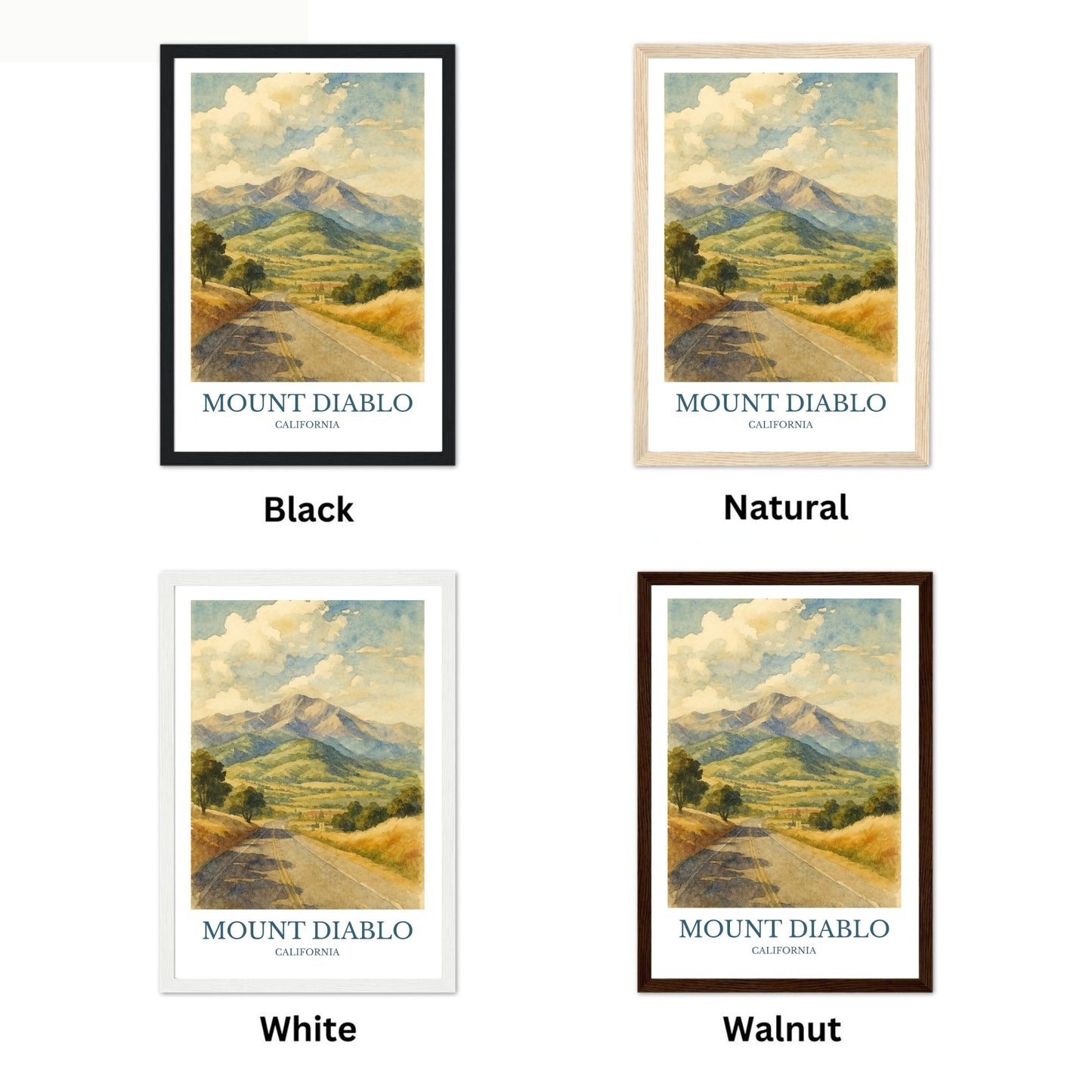 Mount Diablo, Watercolor design poster, California Print, Mount Diablo Wall Art