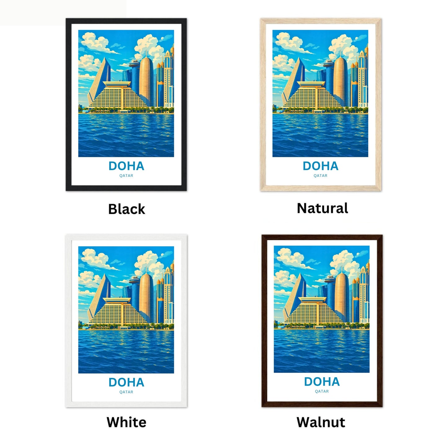 Doha Qatar Travel Poster - Iconic Sheraton Grand Doha and Skyscrapers