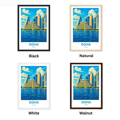 Doha Qatar Travel Poster - Iconic Sheraton Grand Doha and Skyscrapers