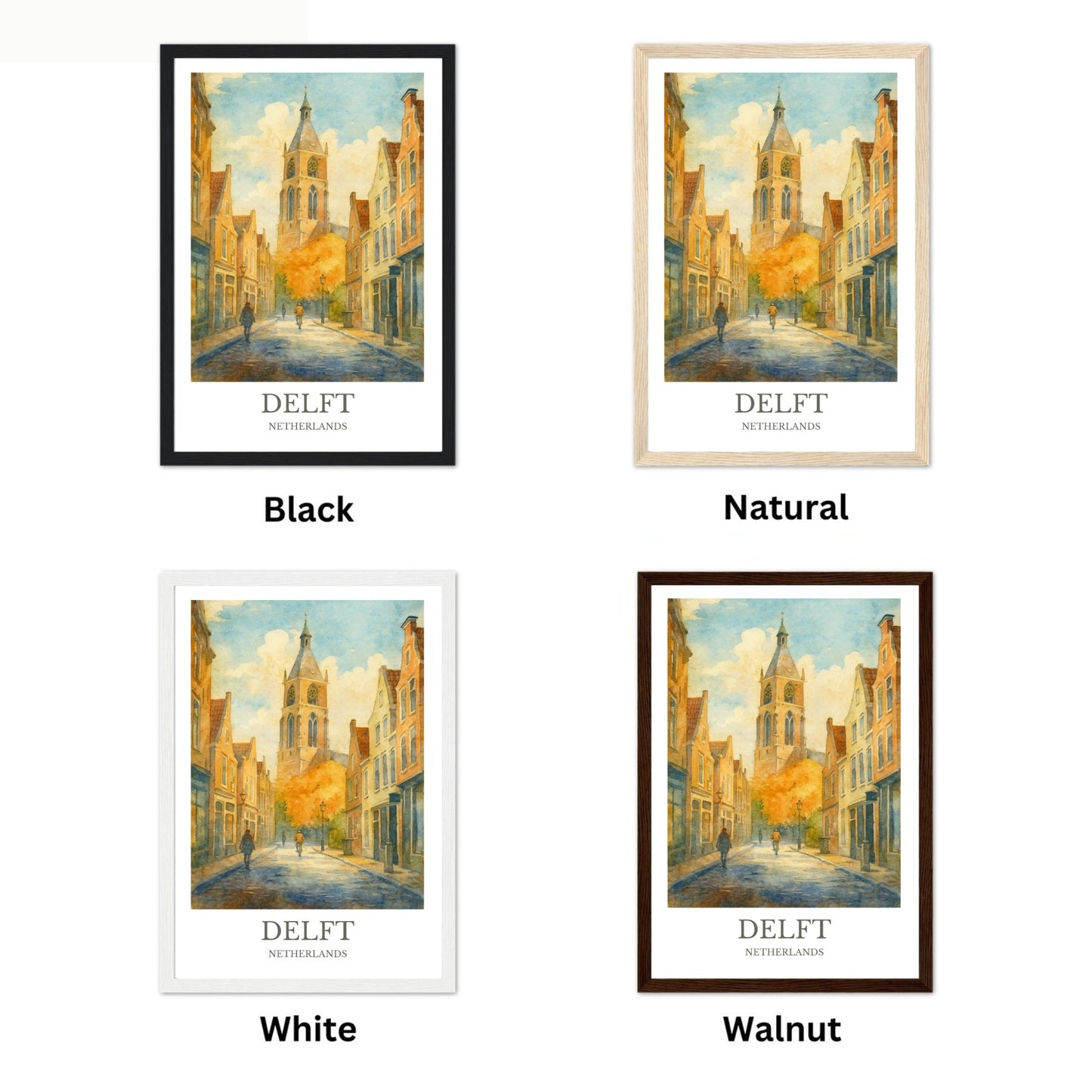 Delft, Watercolor design poster, Netherlands Print, Delft Wall Art