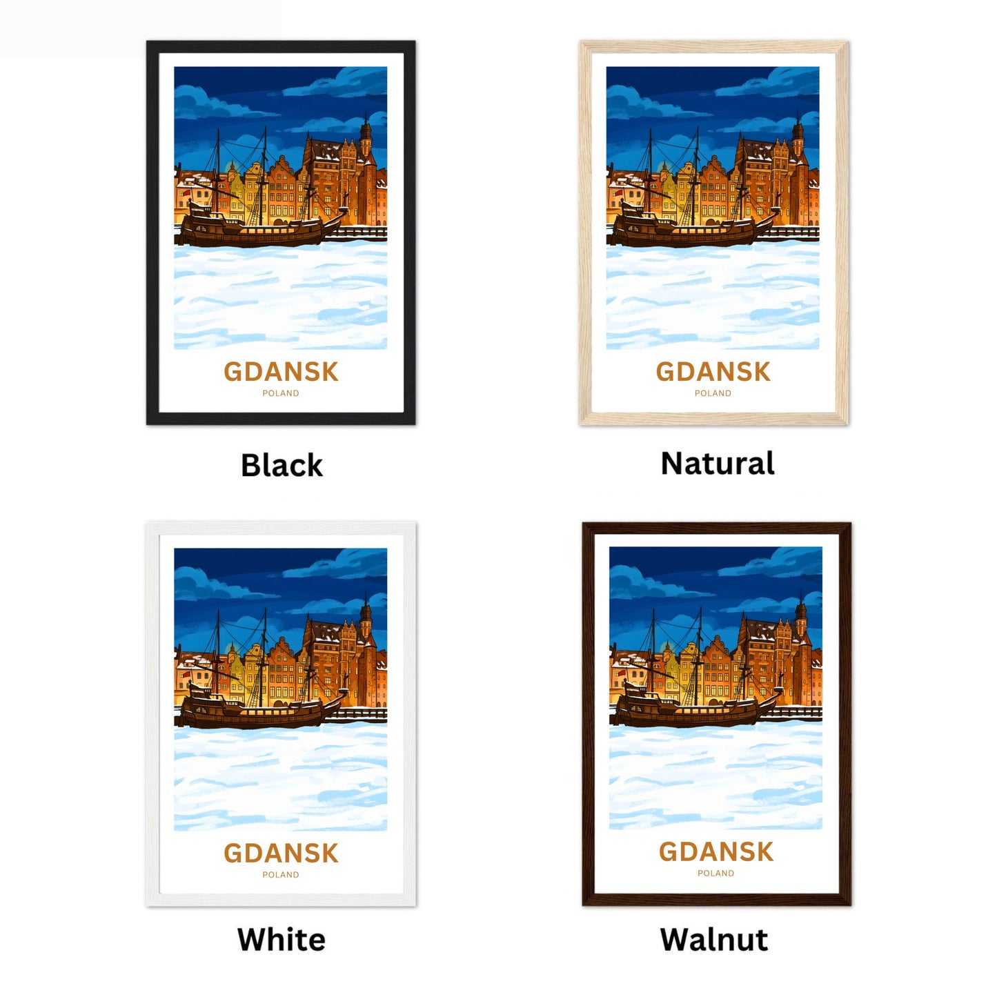 Gdańsk  Travel Poster - Twilight Over The Frozen Old Port