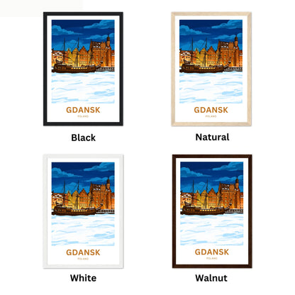Gdańsk  Travel Poster - Twilight Over The Frozen Old Port