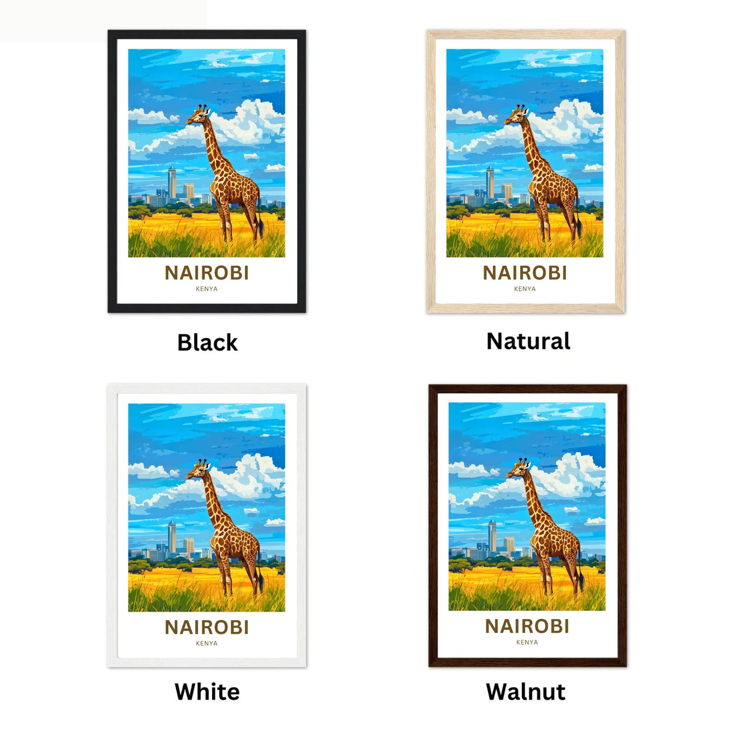 Nairobi Travel Poster - Captivating Girafe and Skyline