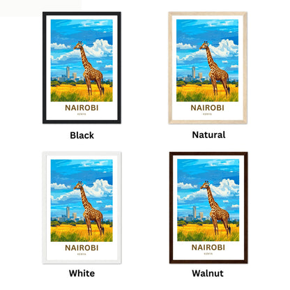 Nairobi Travel Poster - Captivating Girafe and Skyline