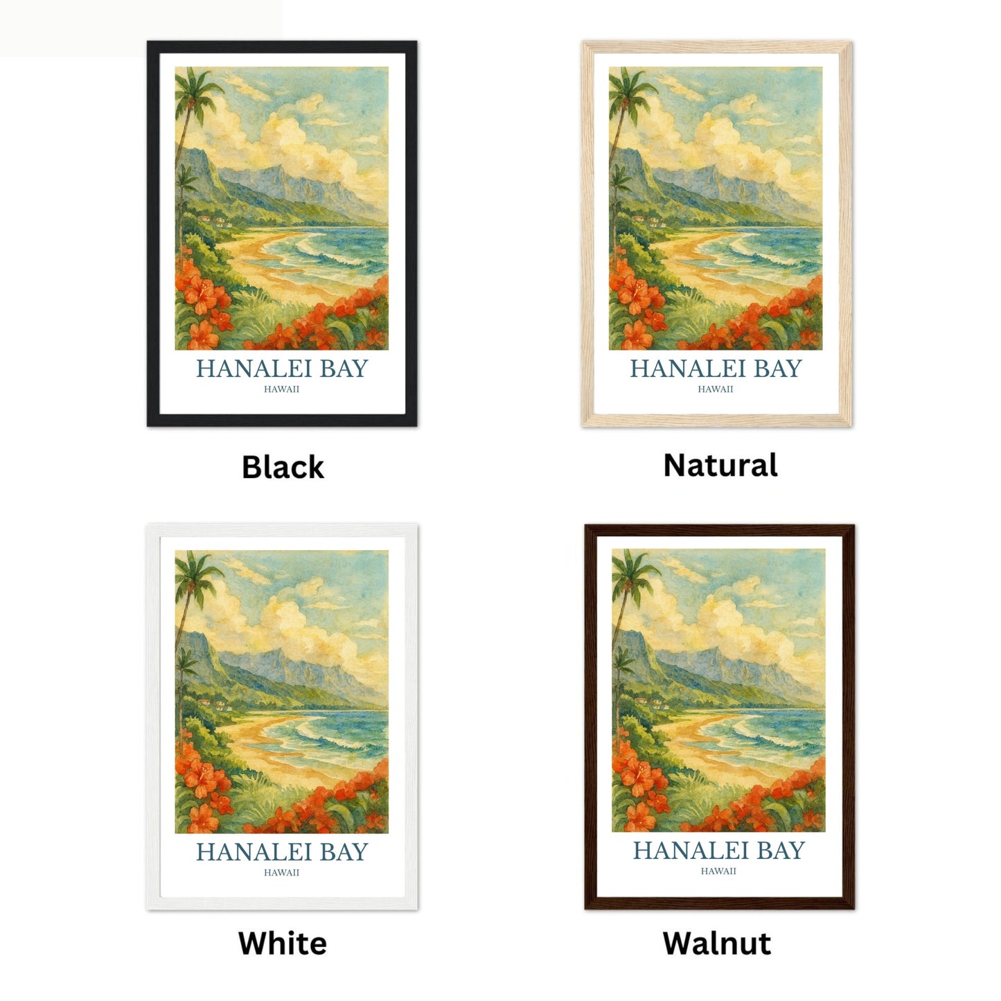 Hanalei Bay, Watercolor design poster, Hawaii Print, Hanalei Bay Wall Art