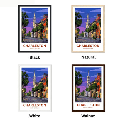Charleston Historic District Travel Poster - Night Scene