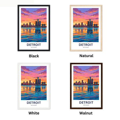 Detroit Travel Poster - River Lights
