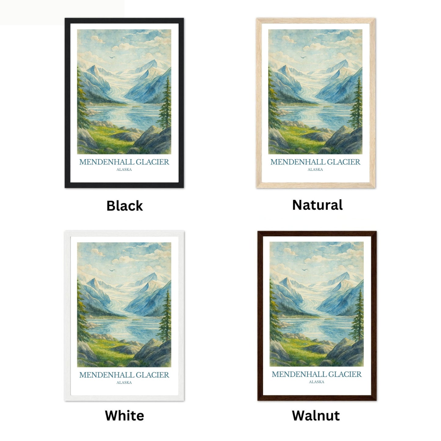 Mendenhall Glacier, Watercolor design poster, Alaska Print, Mendenhall Glacier Wall Art