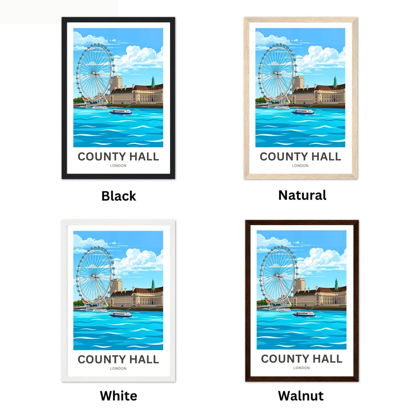 County Hall and London Eye Travel Poster- City by the Thames