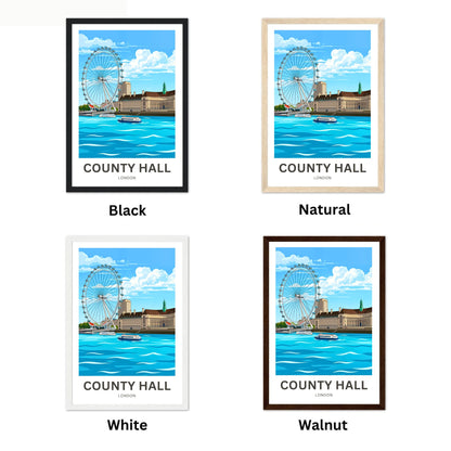 County Hall and London Eye Travel Poster- City by the Thames