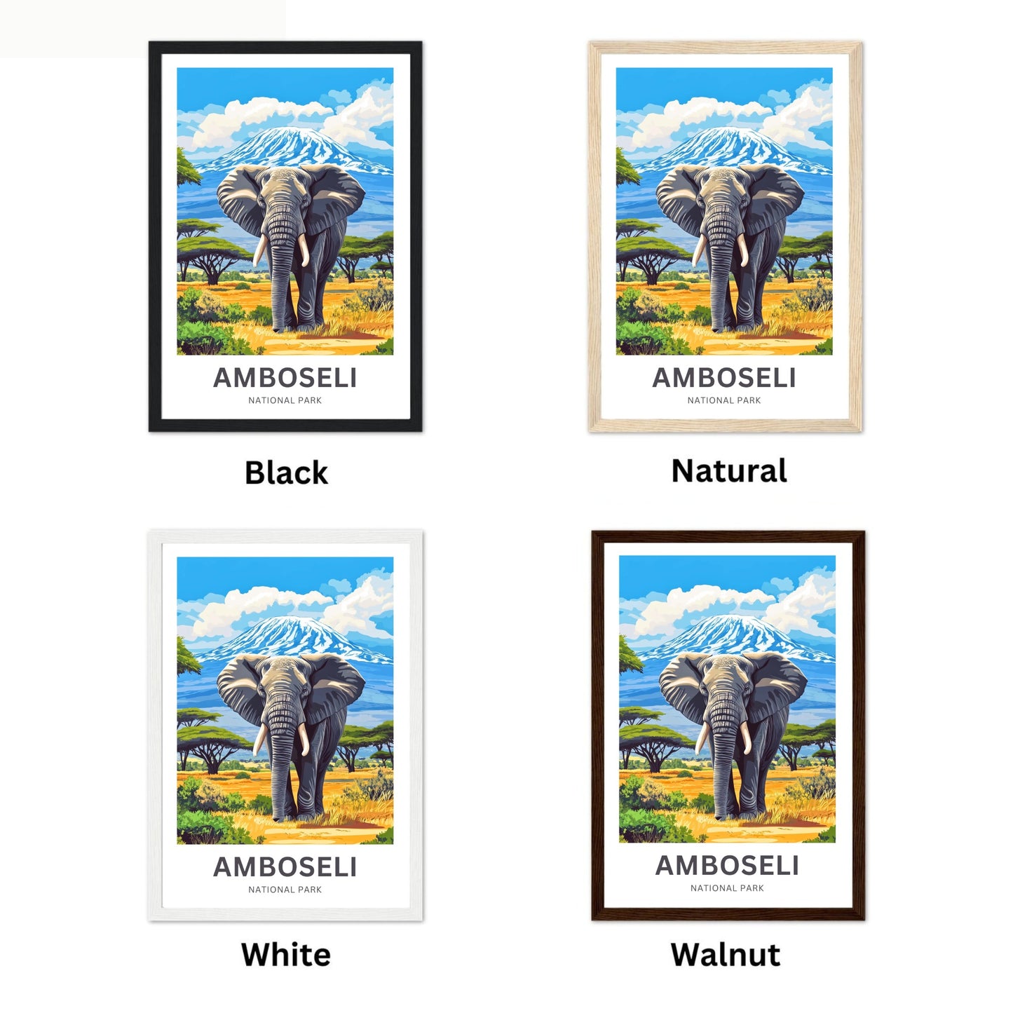 Amboseli National Park Travel Poster  - Tusker’s Pride, Kilimanjaro’s Might