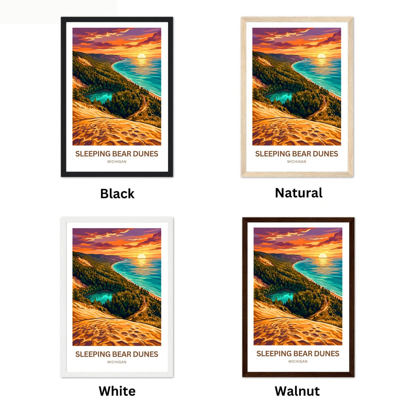 Sleeping Bear Dunes Travel Poster - Beautiful Sunset