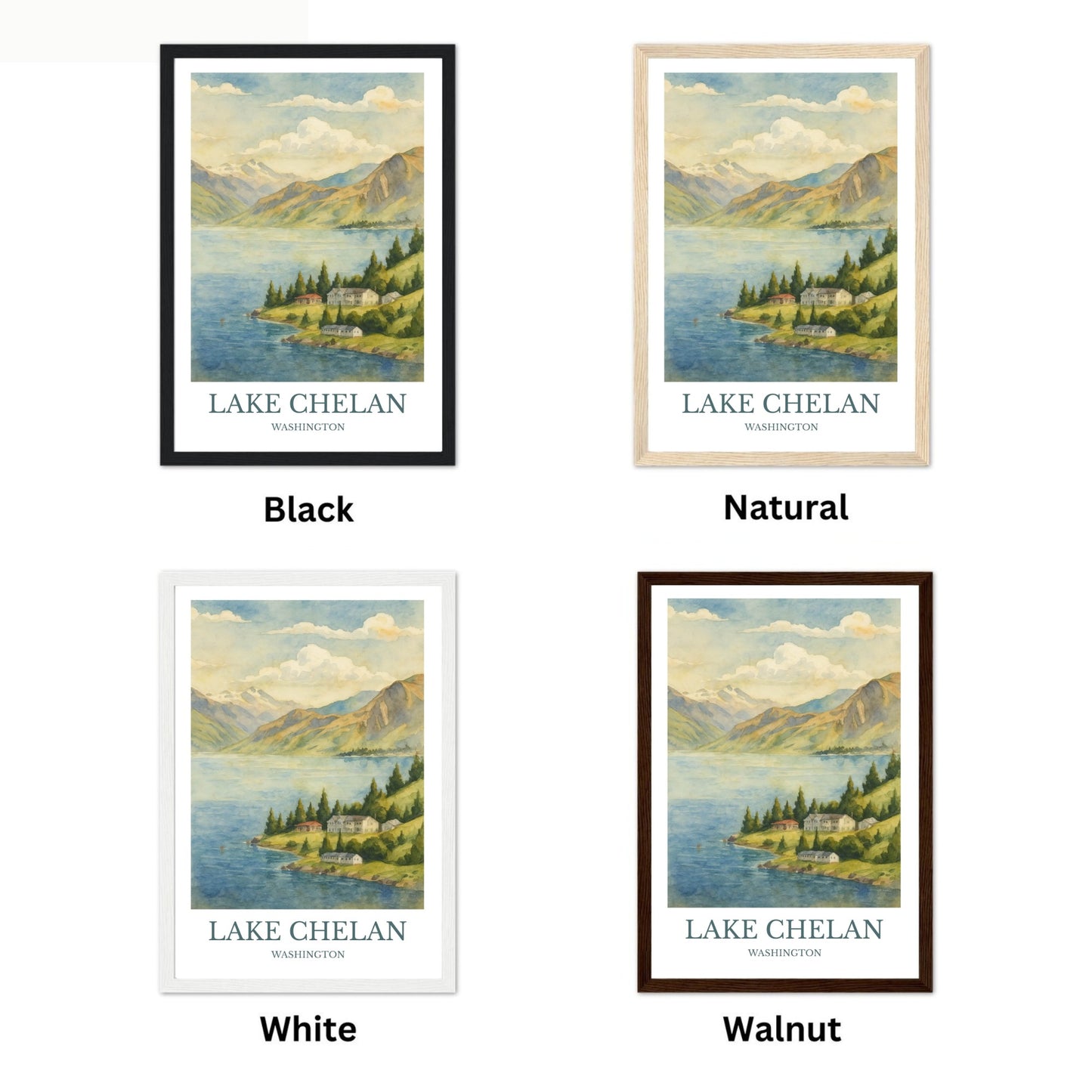 Lake Chelan, Watercolor design poster, Washington Print, Lake Chelan Wall Art