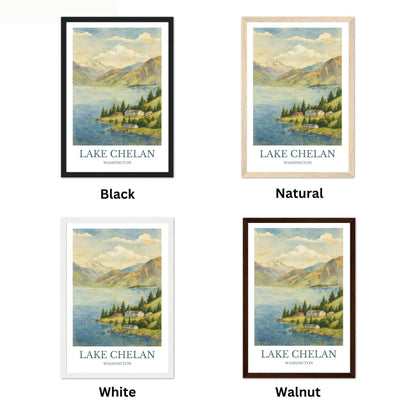 Lake Chelan, Watercolor design poster, Washington Print, Lake Chelan Wall Art