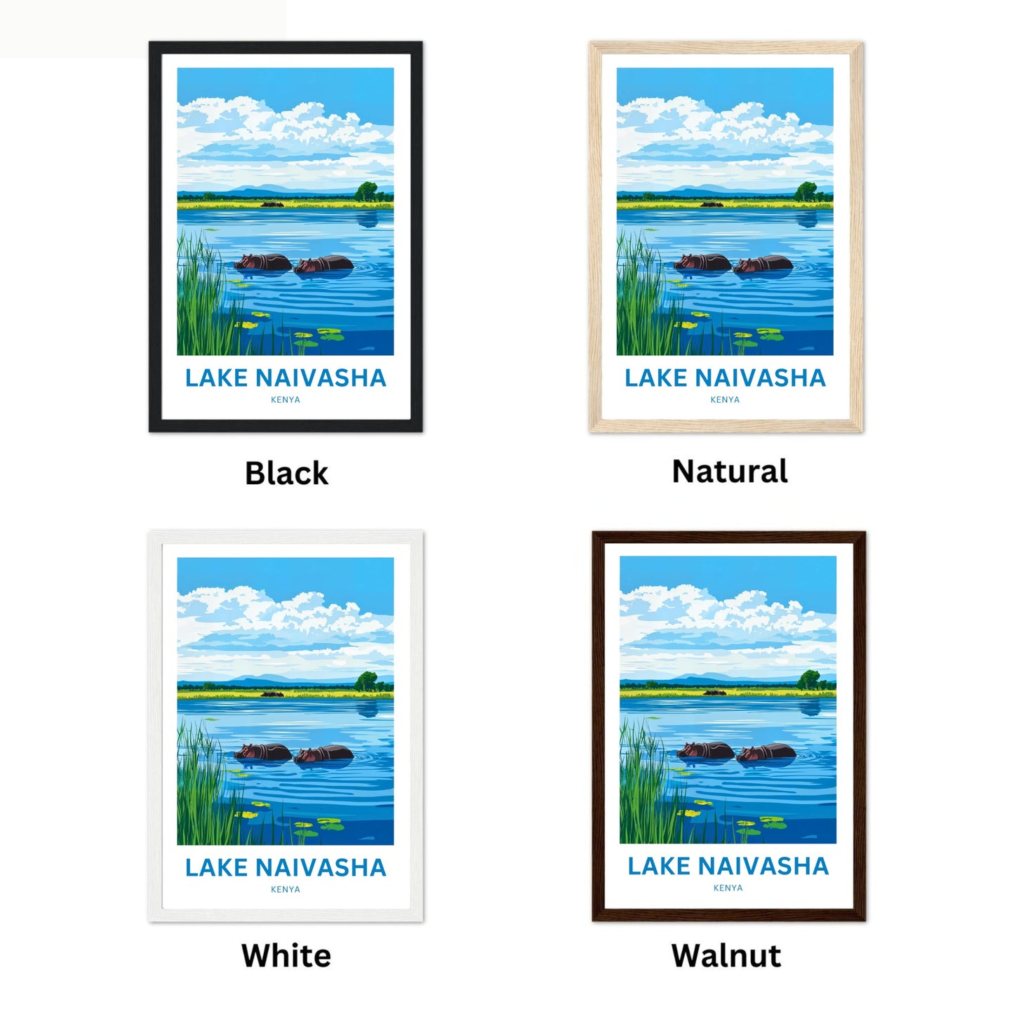 Lake Naivasha Travel Poster - Breathtaking Lake and Hippos