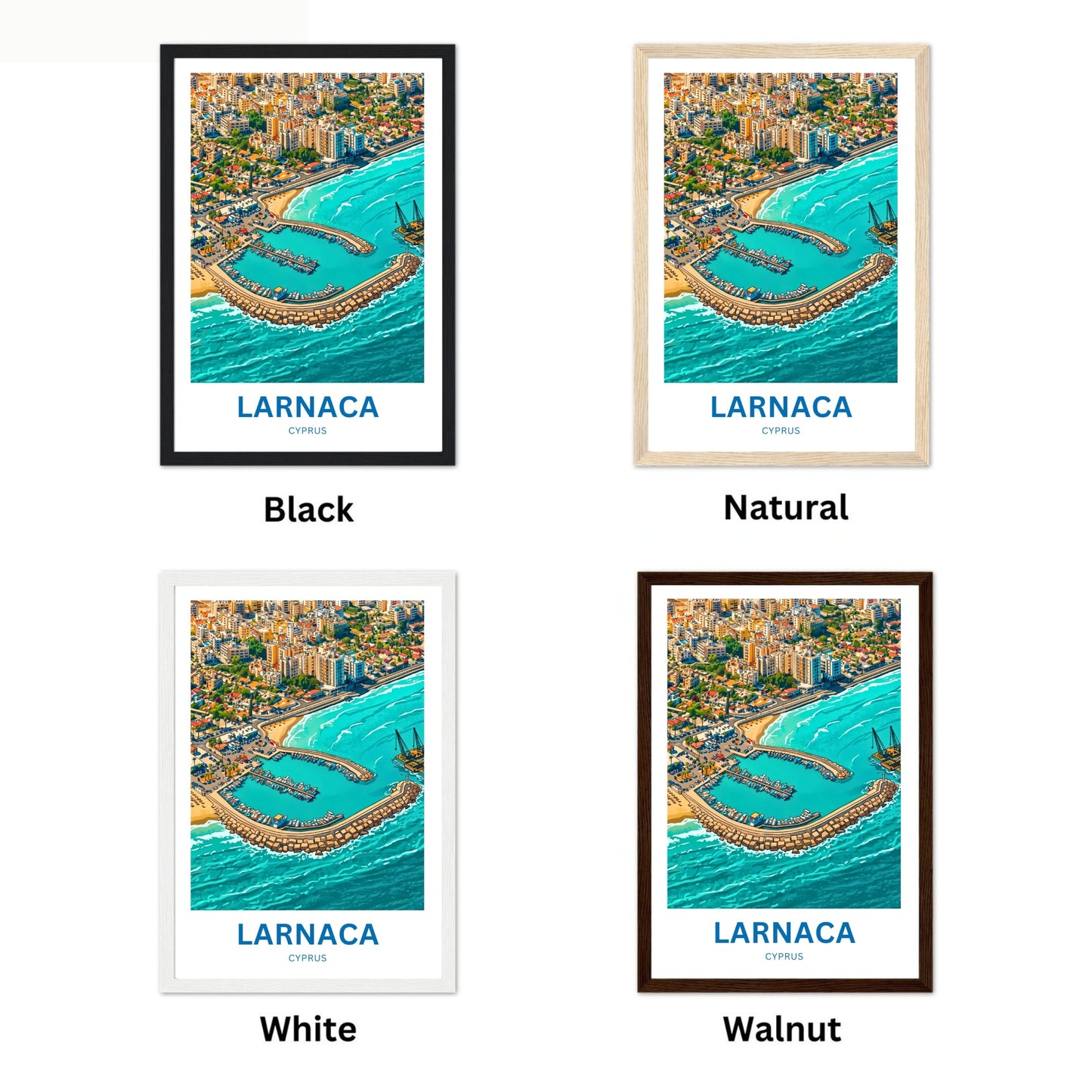 Larnaca Travel Poster - Island Seaside Aerial View