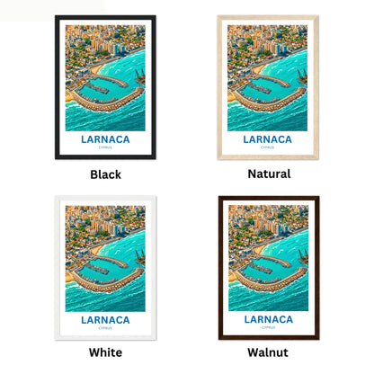 Larnaca Travel Poster - Island Seaside Aerial View