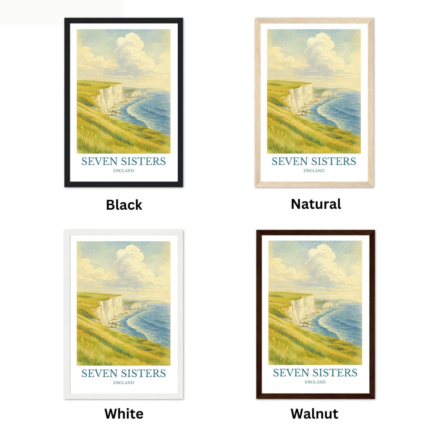 Seven Sisters, Watercolor design poster, England Print, Seven Sisters Wall Art