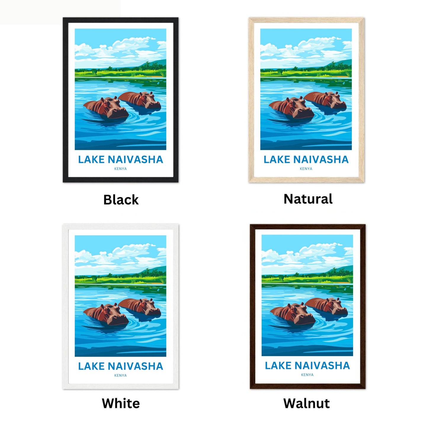 Lake Naivasha Travel Poster - Kenya Lake Hippos