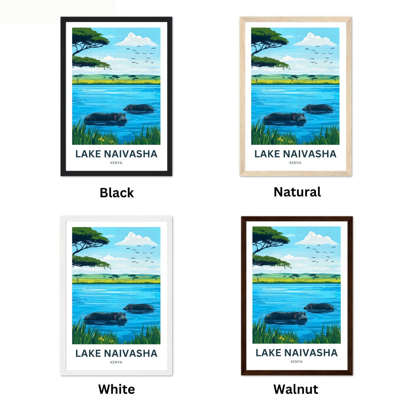 Lake Naivasha Travel Poster - Captivating Birds and Hippos