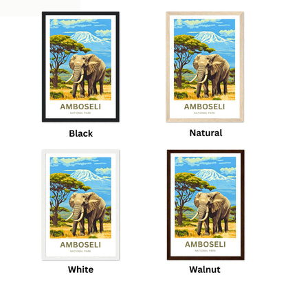 Amboseli National Park Travel Poster  - Charming Elephant and Breathtaking view of Kilimanjaro