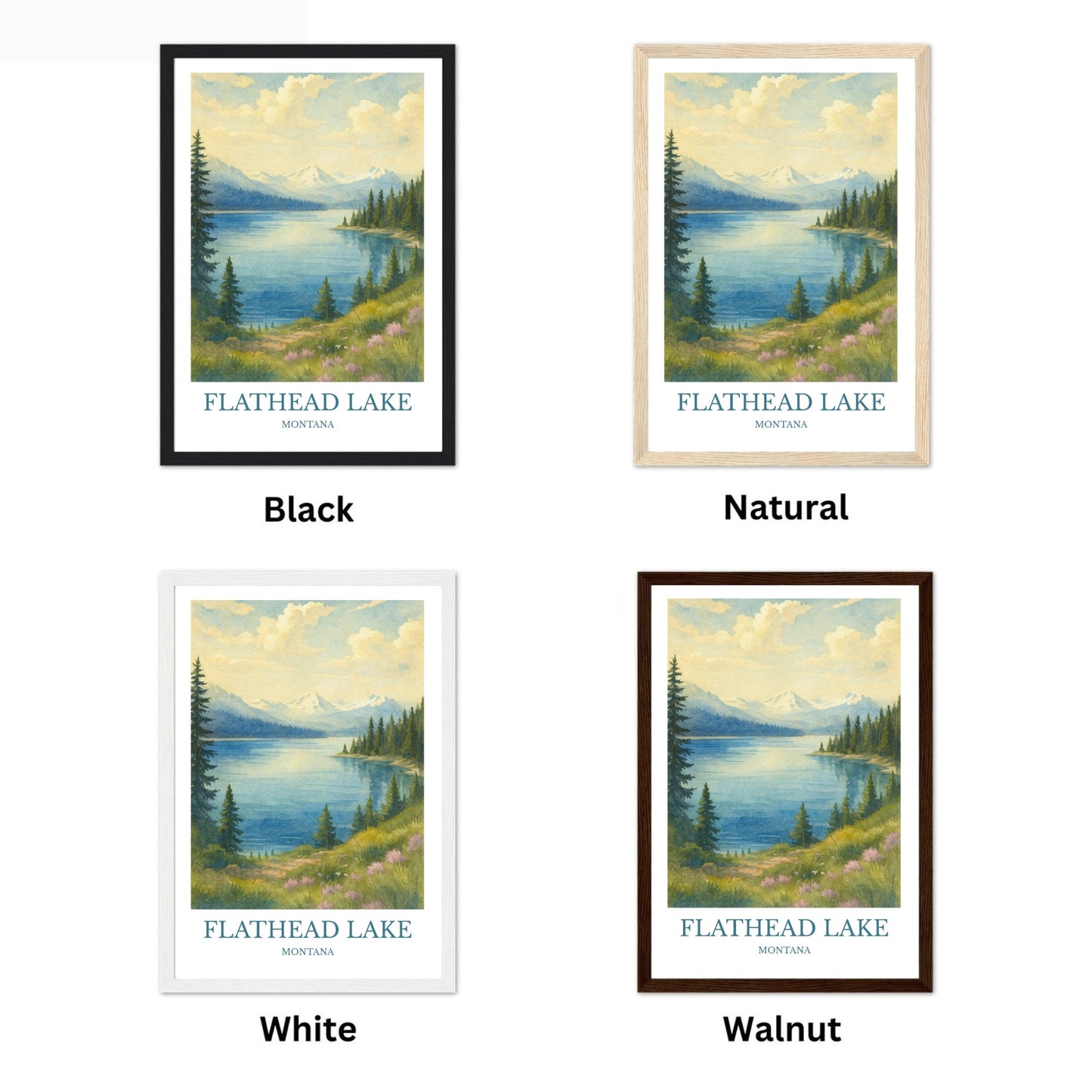 Flathead Lake, Watercolor design poster, Montana Print, Flathead Lake Wall Art