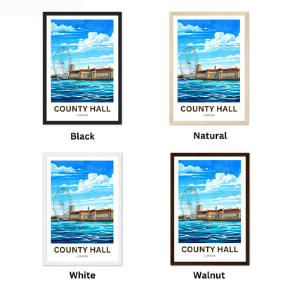 County Hall and the iconic London Eye Travel Poster - Riverside