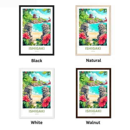 Ishigaki Travel Poster - Twin Shisa by the Sea