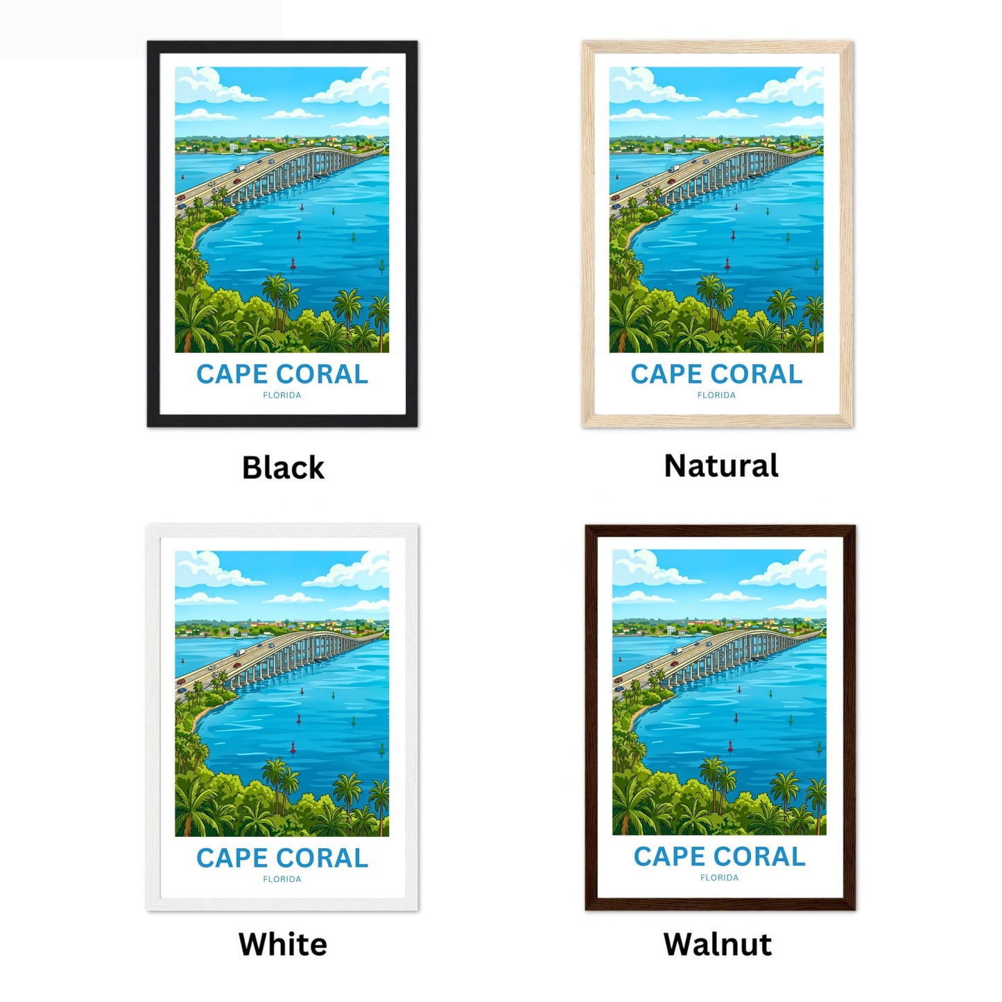 Cape Coral, Florida Travel Poster - Iconic Bridge