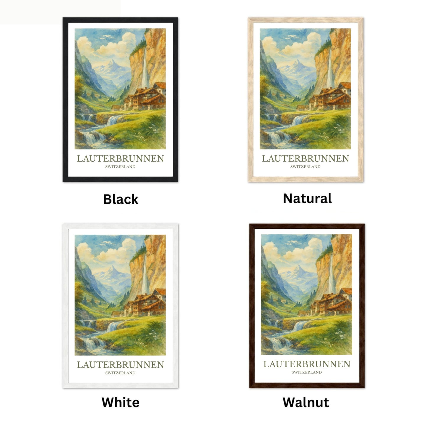 Lauterbrunnen, Watercolor design poster, Switzerland Print, Lauterbrunnen Wall Art