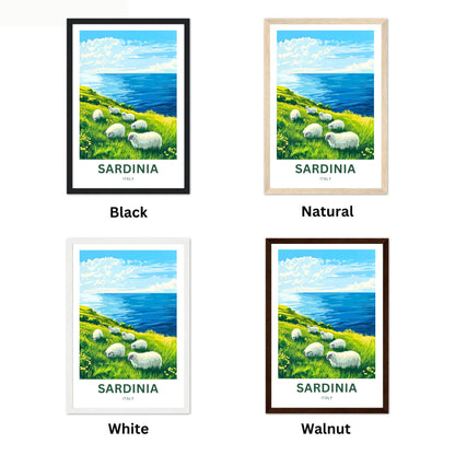 Sardinia Travel Poster - Sardinian Hill and sheeps