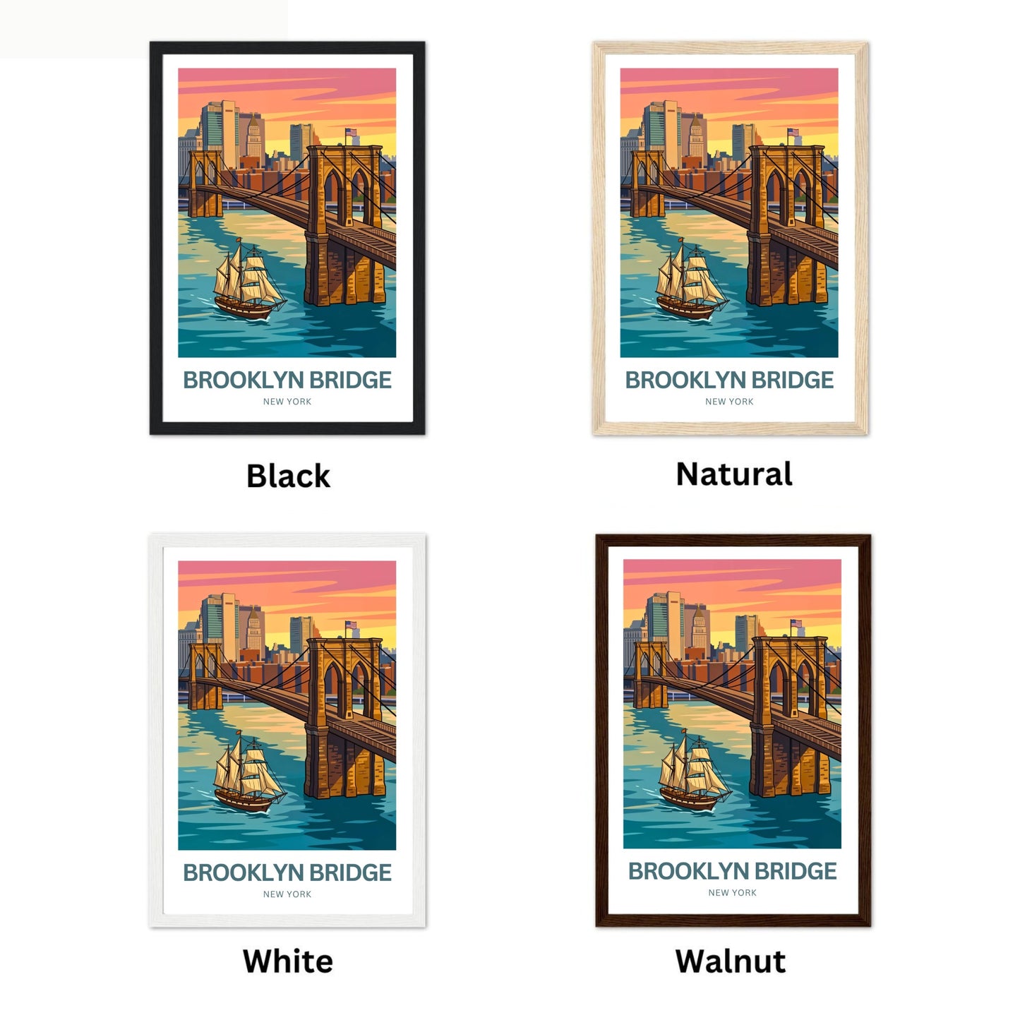 Brooklyn Bridge Travel Poster -  Colorful View of Brooklyn,New York