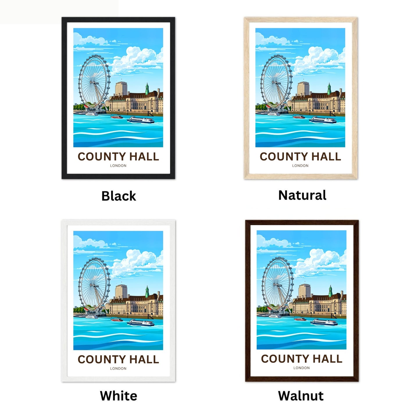 County Hall and the iconic London Eye Travel Poster