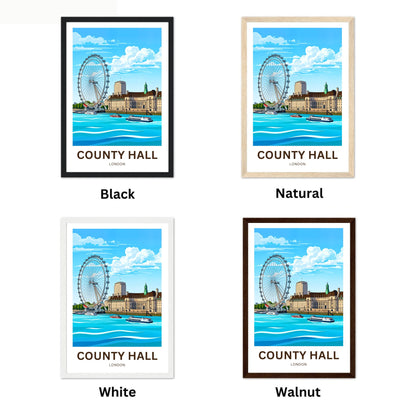 County Hall and the iconic London Eye Travel Poster
