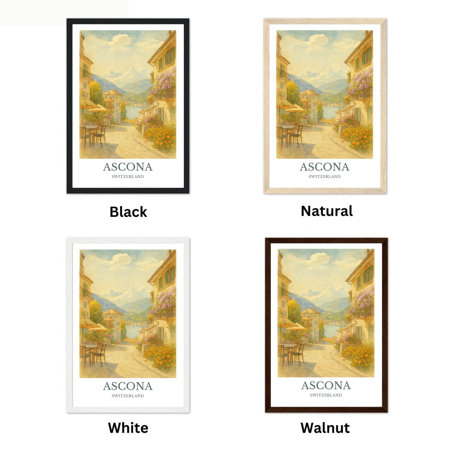 Ascona, Watercolor design poster, Switzerland Print, Ascona Wall Art