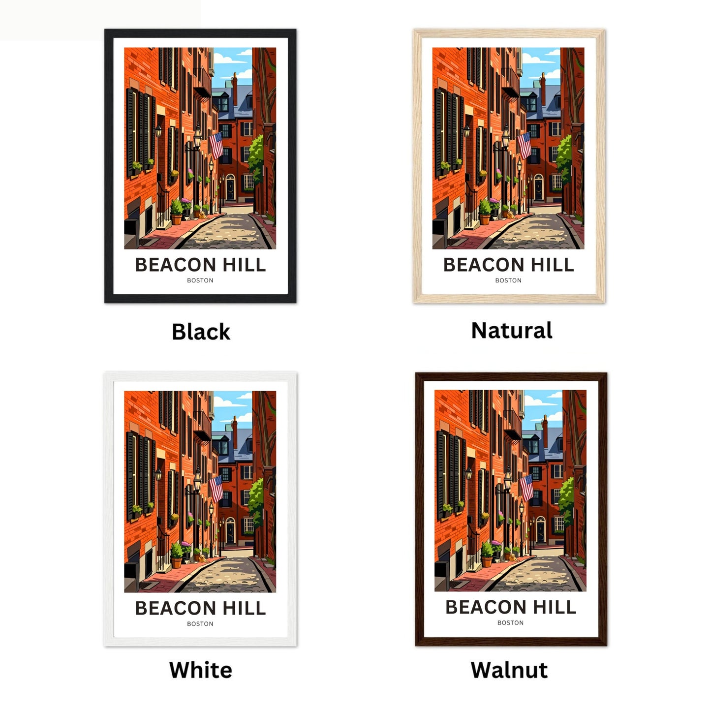 Beacon Hill Travel Poster -  Historic Boston Streets