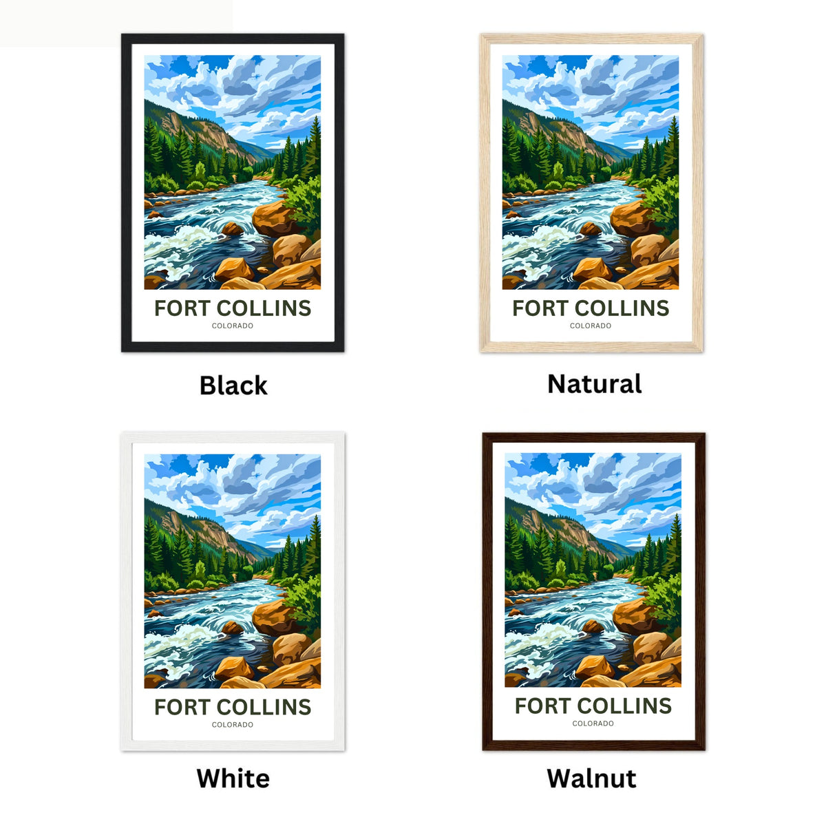 Fort Collins Travel Poster - Colorado Captivating River Flow