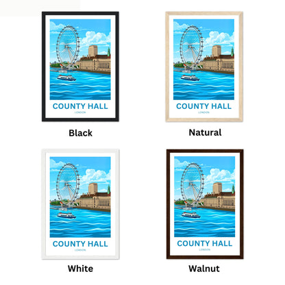 County Hall and London Eye Travel Poster - Waterfront