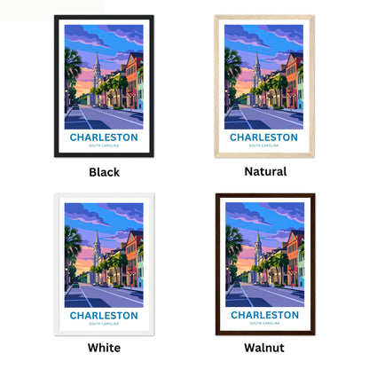 Charleston Historic District Travel Poster - Street Elegance