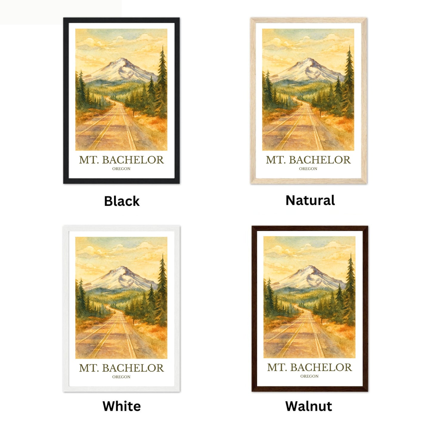 Mount Bachelor, Watercolor design poster, Oregon Print, Mount Bachelor Wall Art