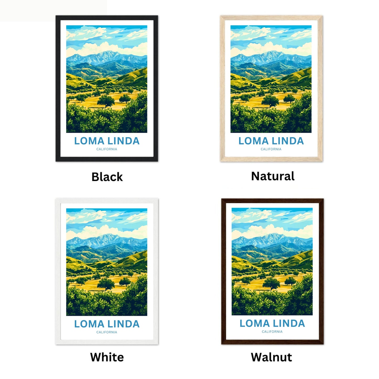 Loma Linda Travel Poster  - Captivating Golden and Blue Horizons