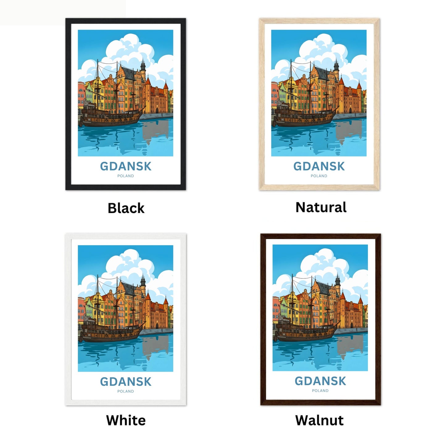 Gdańsk  Travel Poster - Poland Historic Ship