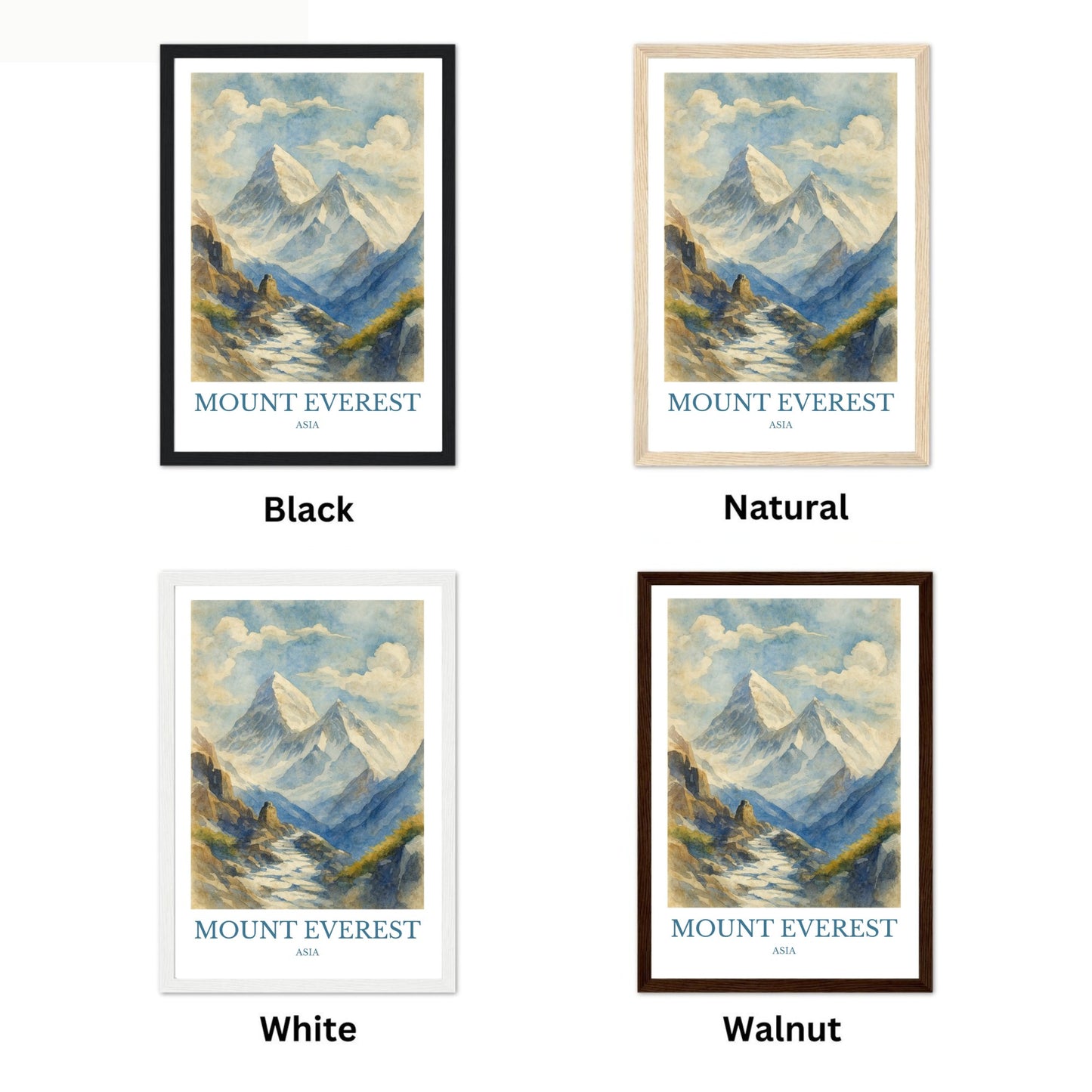 Mount Everest, Watercolor design poster, Asia Print, Mount Everest Wall Art