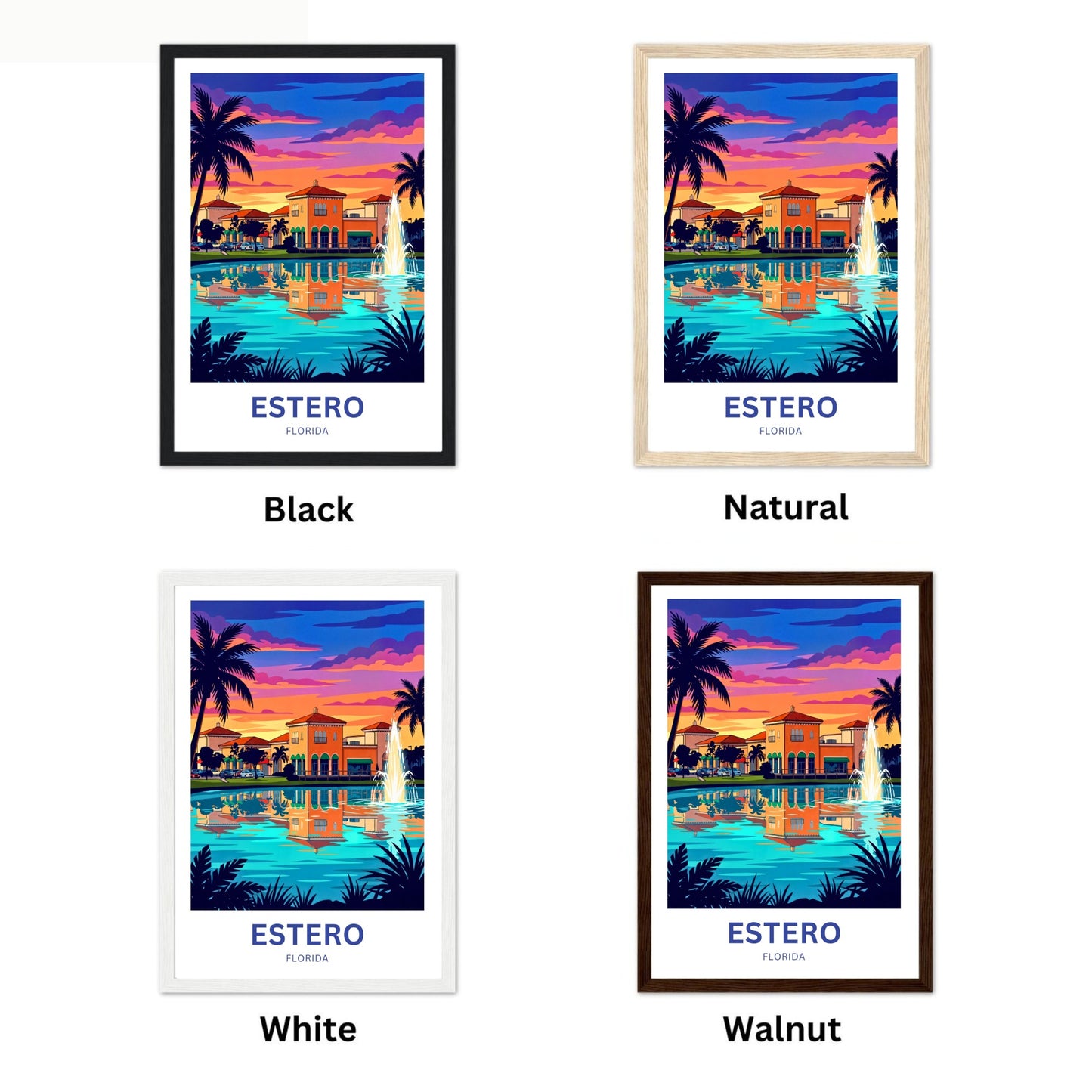 Estero Travel Poster - Palm Silhouette Evening