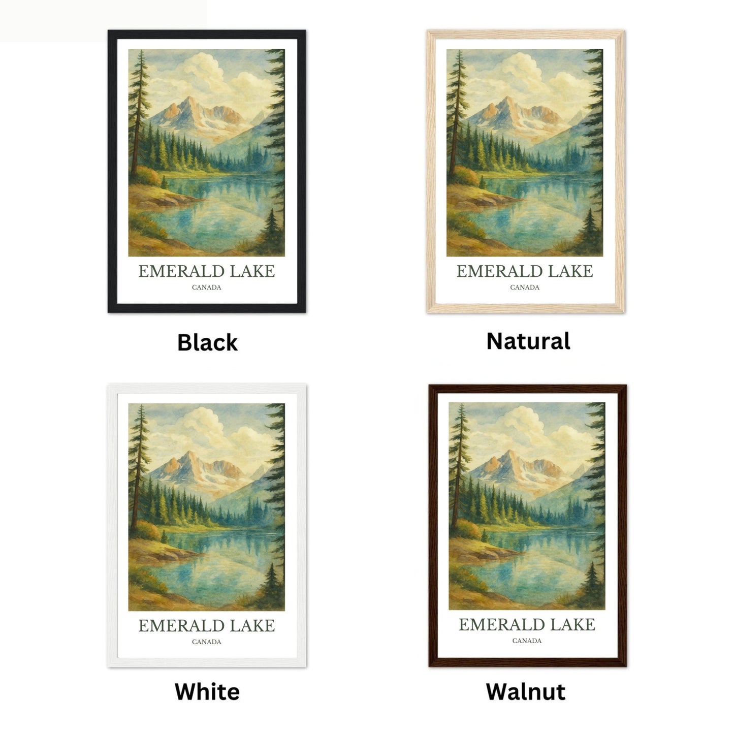 Emerald Lake, Watercolor design poster, Canada Print, Emerald Lake Wall Art