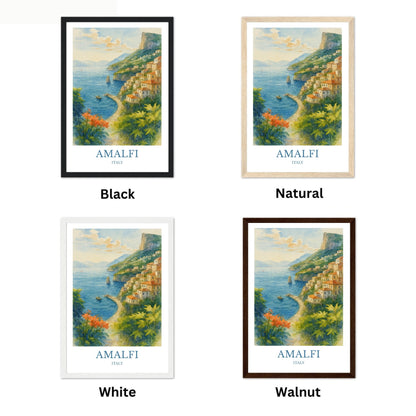 Amalfi, Watercolor design poster,  Italy Print, Amalfi Wall Art