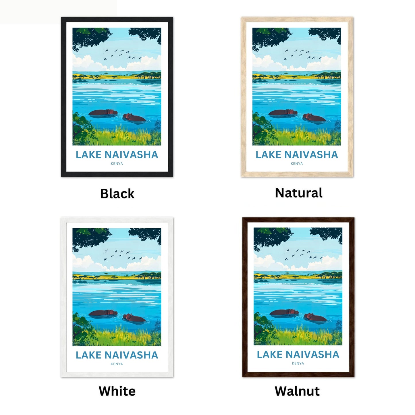 Lake Naivasha Travel Poster - Kenya Charming Lake with Birds and Hippos