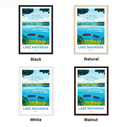 Lake Naivasha Travel Poster - Kenya Charming Lake with Birds and Hippos